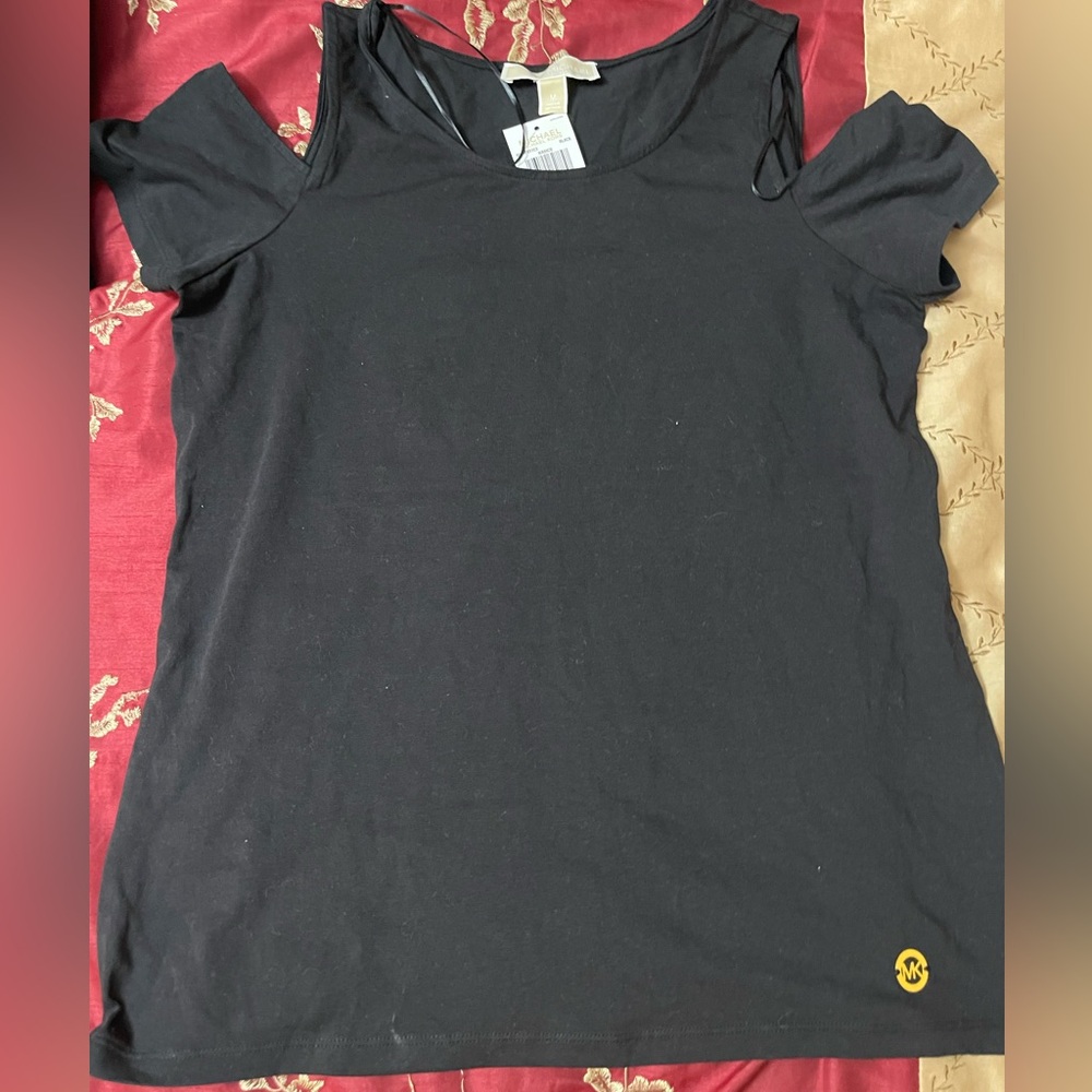 Michael Kors Black Short-Sleeve Open Shoulder - Logo Tee